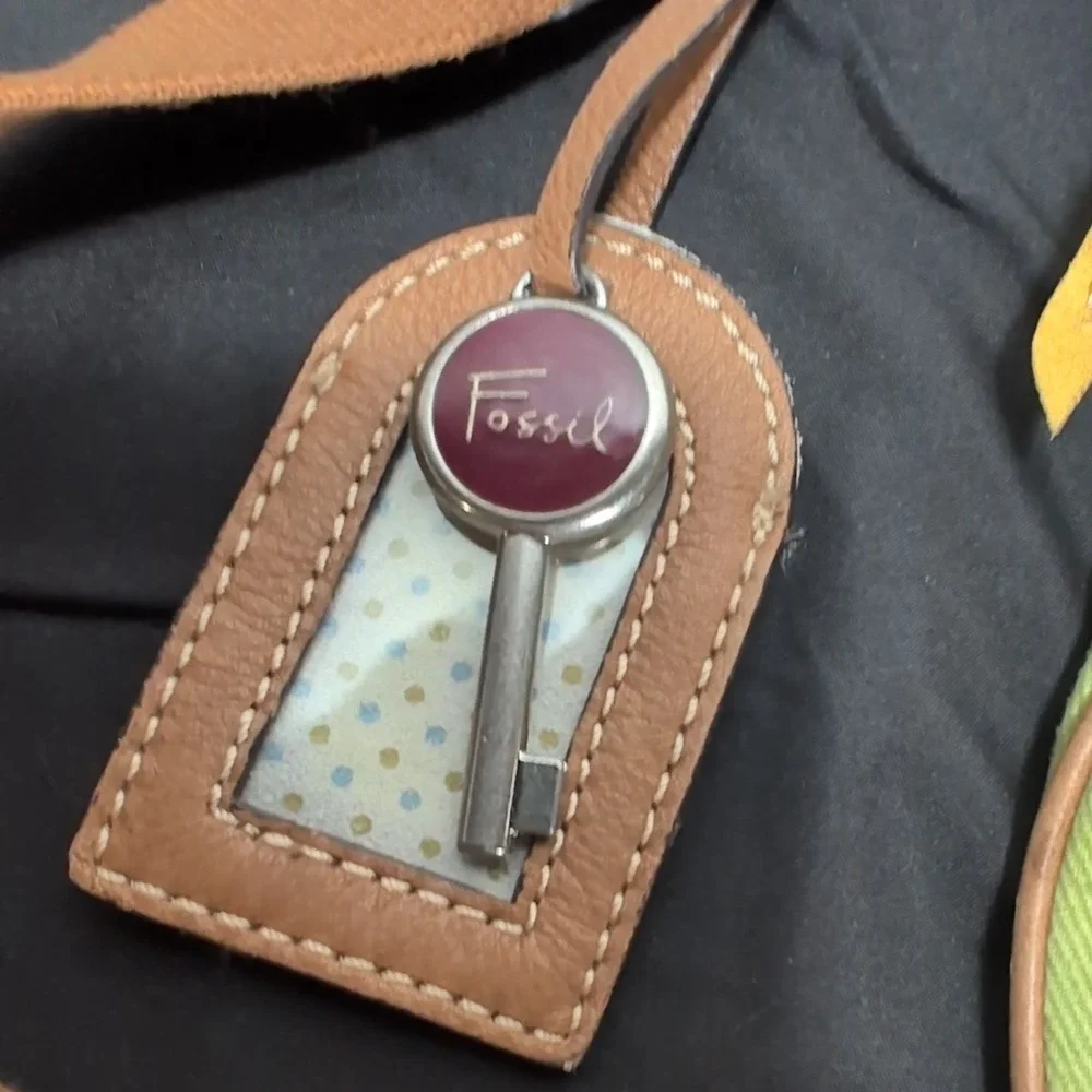 Fossil Green Cavas Crossbody Bag Key Accent Name Tag Adjustable Strap Pockets
